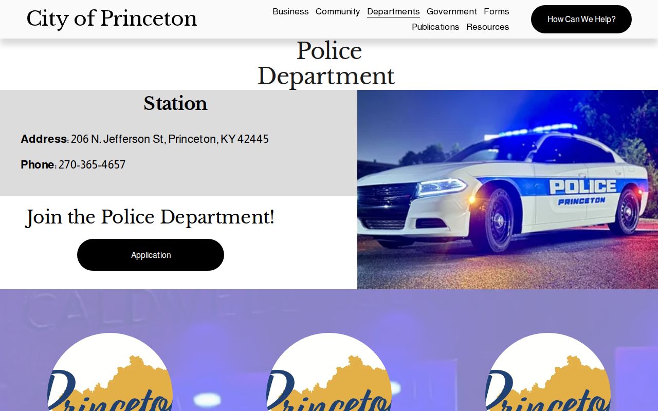Princeton Police Department page with address phone and staff information