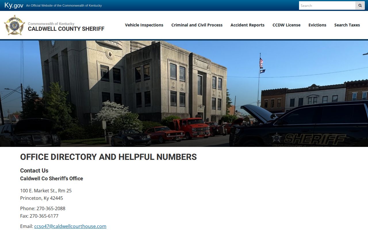 Caldwell County official directory showing Princeton Police sheriff jail and dispatch contacts